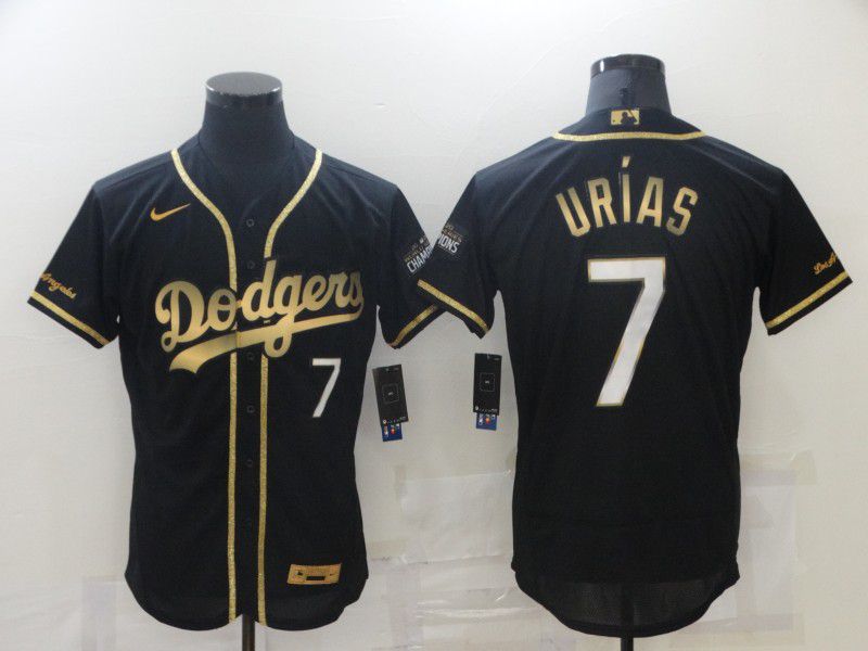 Men Los Angeles Dodgers 7 Urias Black Gold Elite New 2021 Nike MLB Jersey